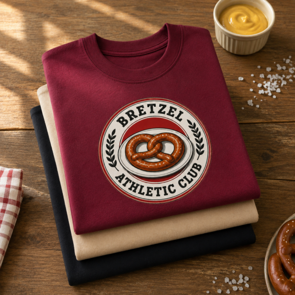 T-shirts Bretzel Athletic Club pliés , design alsacien d'humour