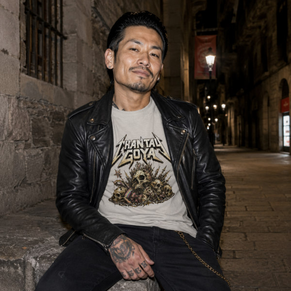 Un homme porte le t-shirt Chantal Goya Metal sable