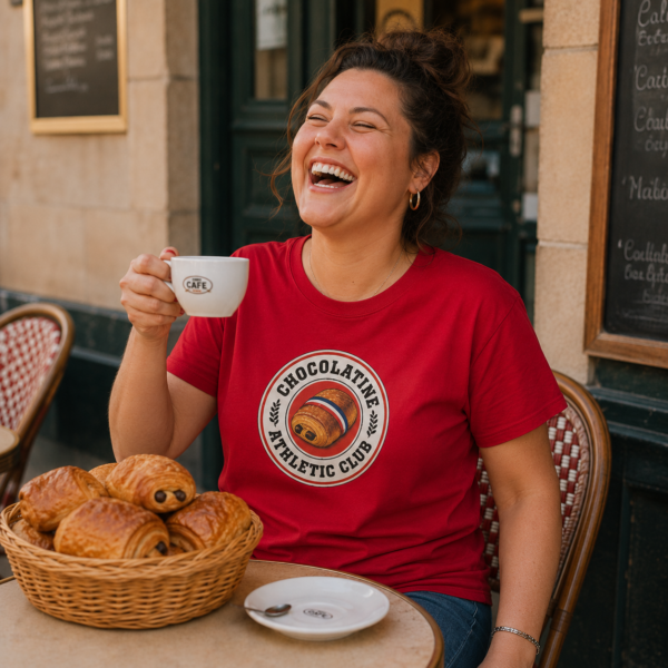 Une femme portant le t-shirt Chocolatine Athletic Club