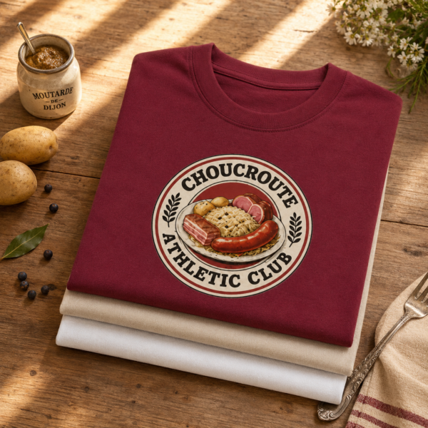 T-shirts ChoucrouteAthletic Club pliés , design d'Alsace humoristique