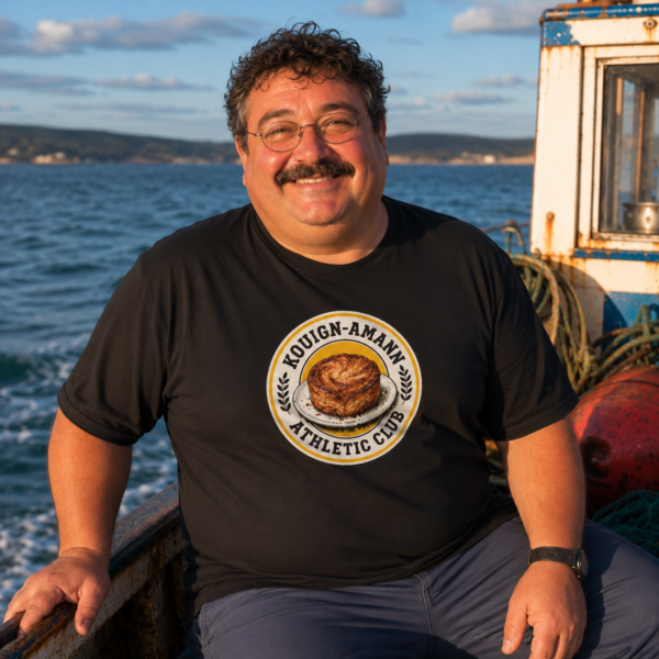 un homme avec l t-shirt Kouign-Amann Athletic Club