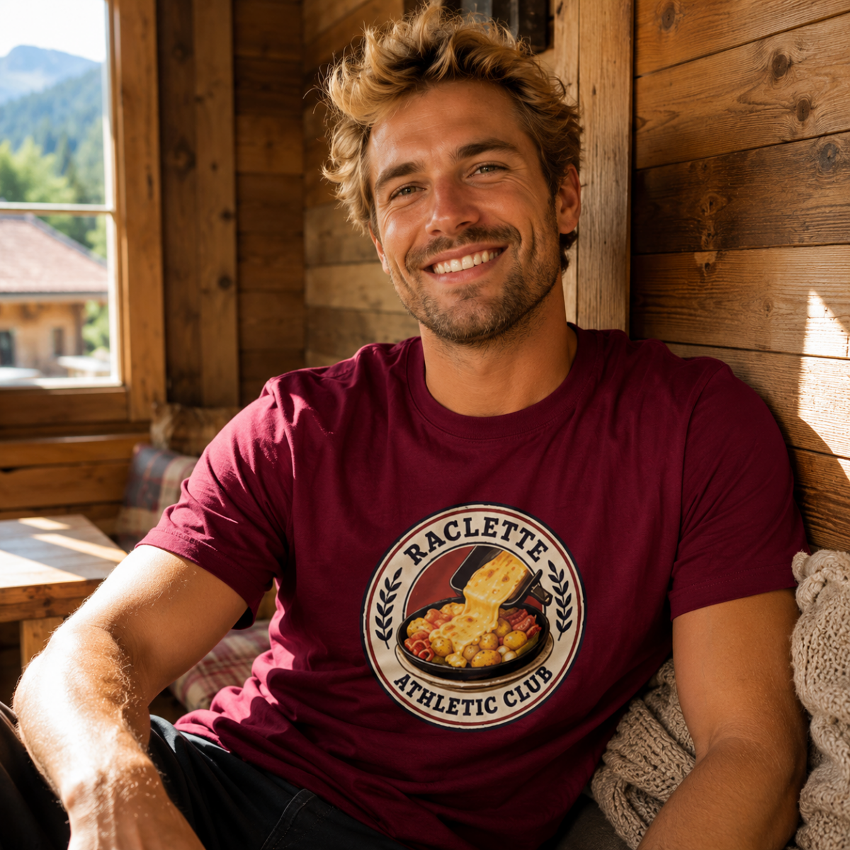 Homme avec un t-shirt Raclette Athletic Club