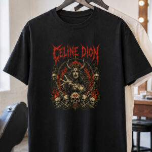 Un Tshirt Celine Dion Metal accroché à un portant