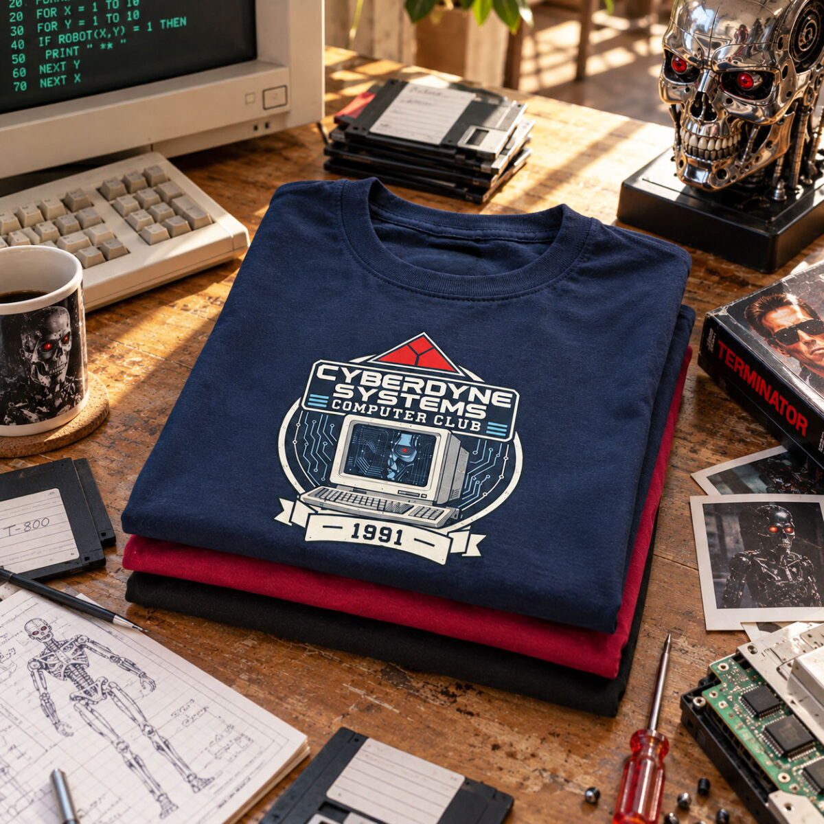 - T-shirt Cyberdyne Systems Computer Club 1991 plié