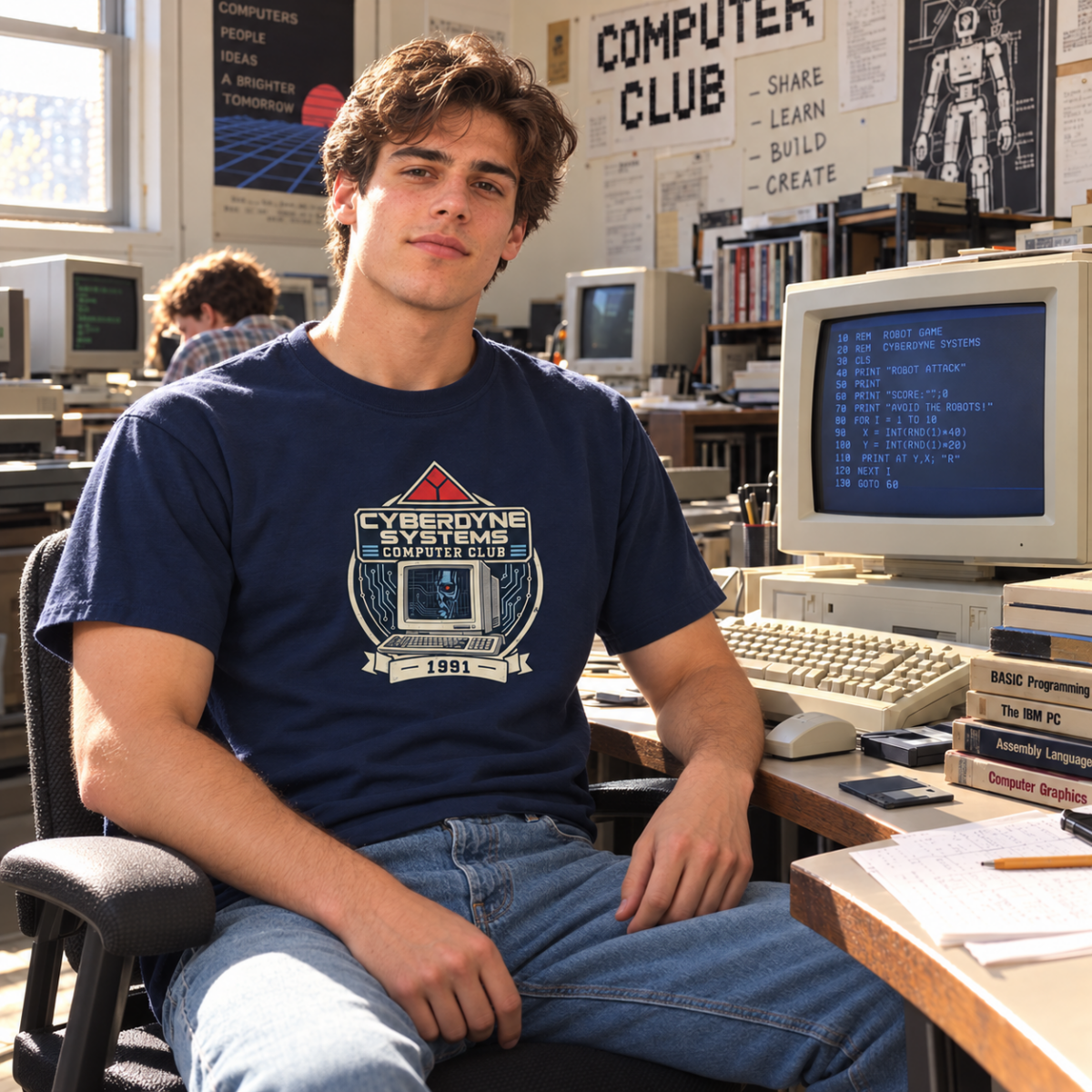 T-shirt Terminator 2 Cyberdyne Systems Computer Club 1991 bleu marine