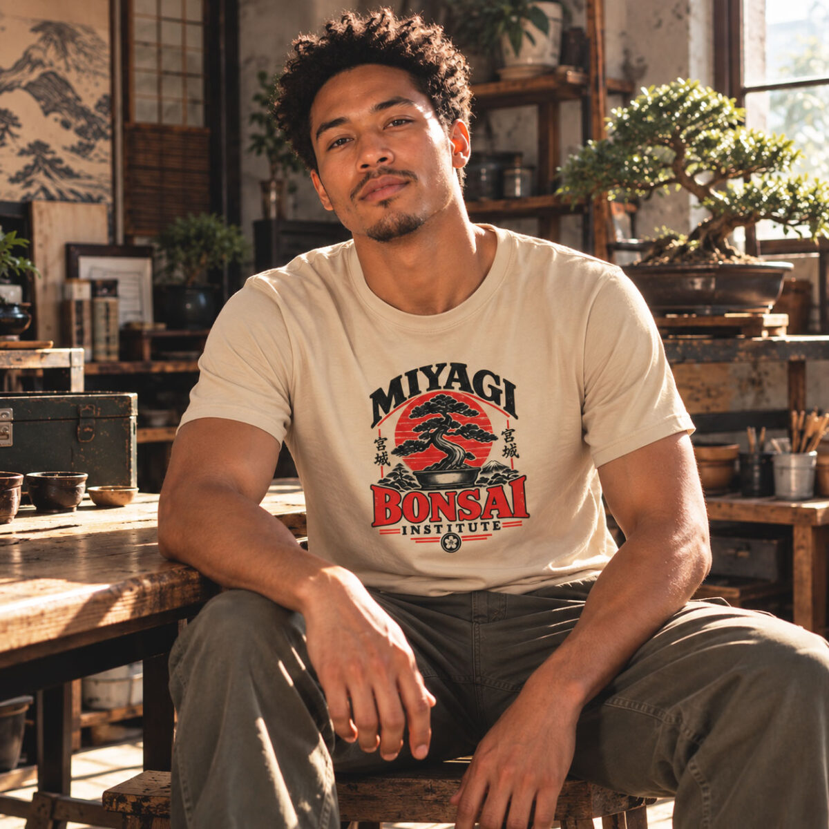 T-shirt Karate Kid Miyagi Bonsai Institute sable Karaté Kid